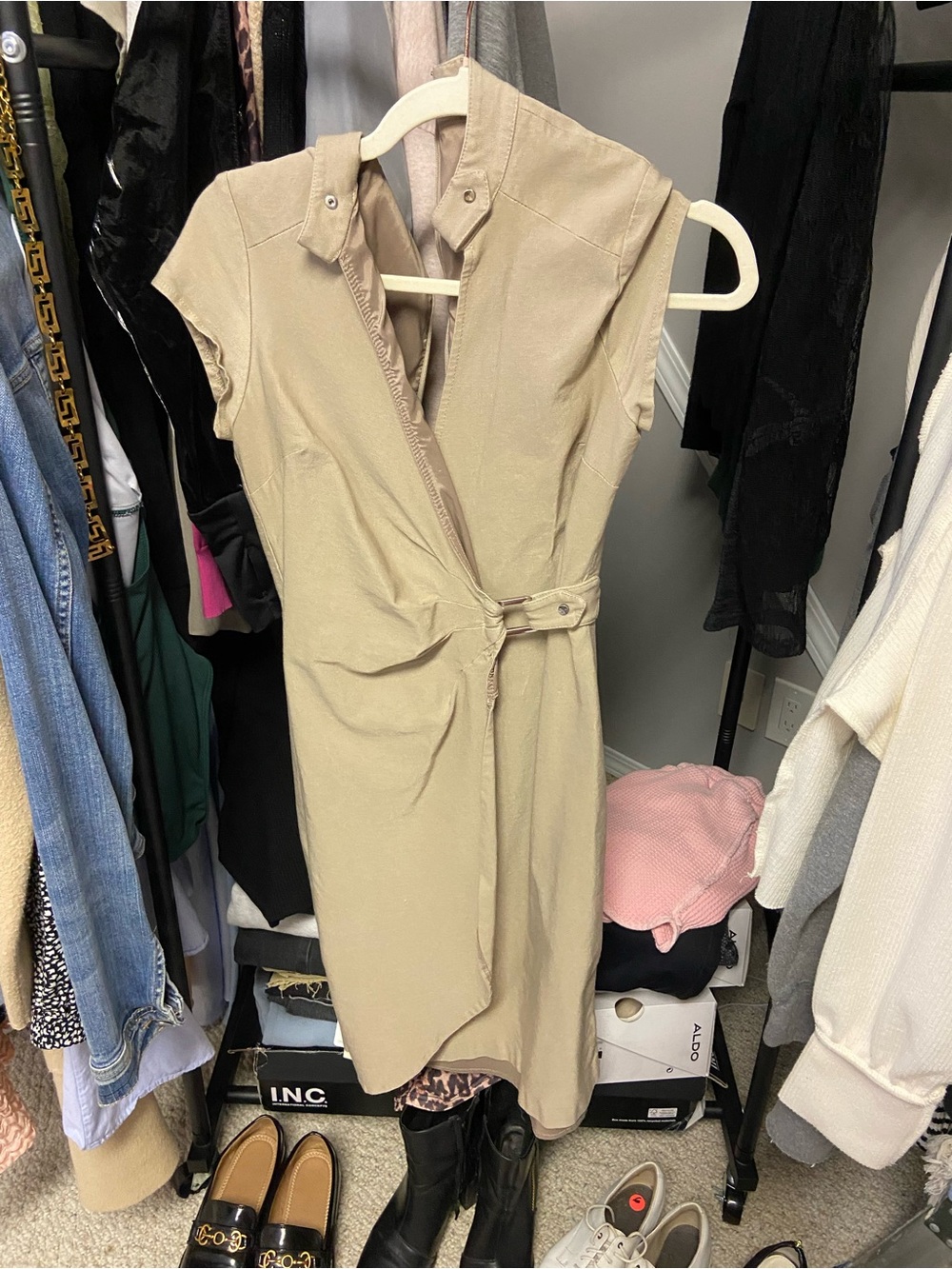 le chateau Short Sleeve Wrap Mini Dress | S | Beige - Picture 2 of 2